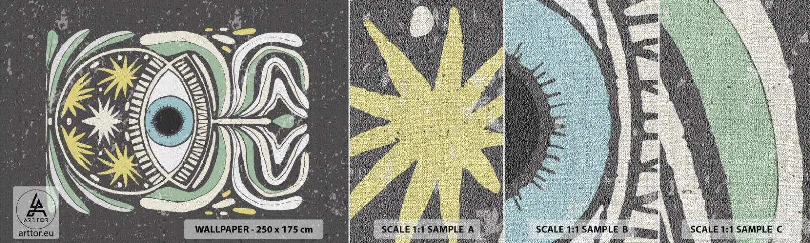 Échantillon de Papier Peint Premium Canvas - Rituels tribaux - Bohème, Œil, Pastel - 100x30 cm