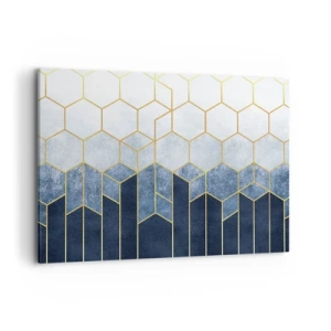 Impression sur toile - Image sur toile - Motif géométrique dans les tons or et bleu marine - 120x80cm - Composition en rythme syncopé - Décoration murale moderne pour le salon et la chambre ARTTOR