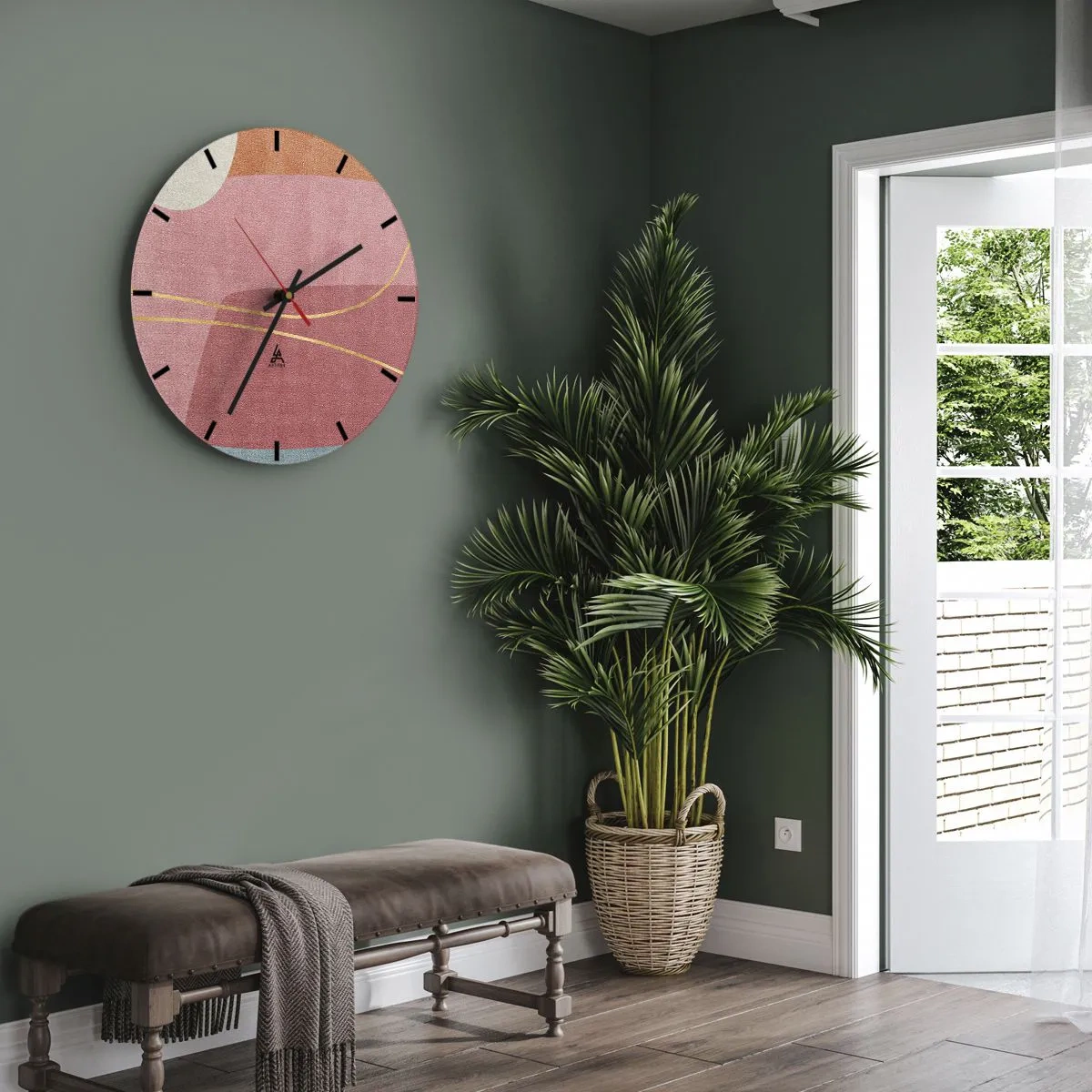 Horloge murale - Pendule murale - Composition pastel au fil d'or - 40x40 cm