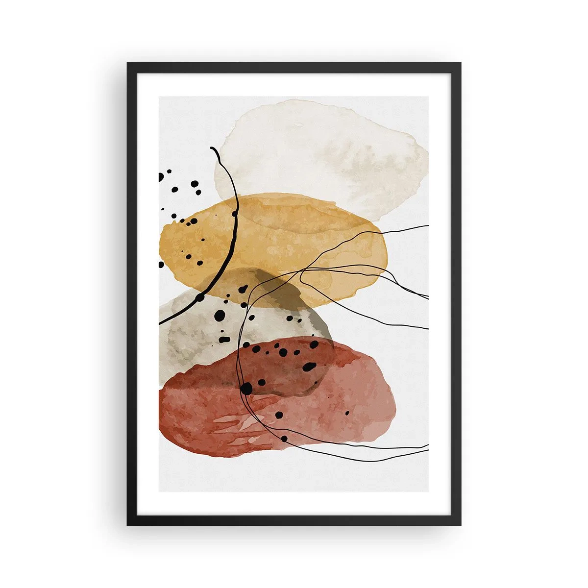 Affiche dans un cadre noir - Poster - Formes abstraites dans les tons beige, jaune et rouge - 50x70cm - Léger et transparent comme l'air - Décoration murale moderne pour le salon et la chambre ARTTOR