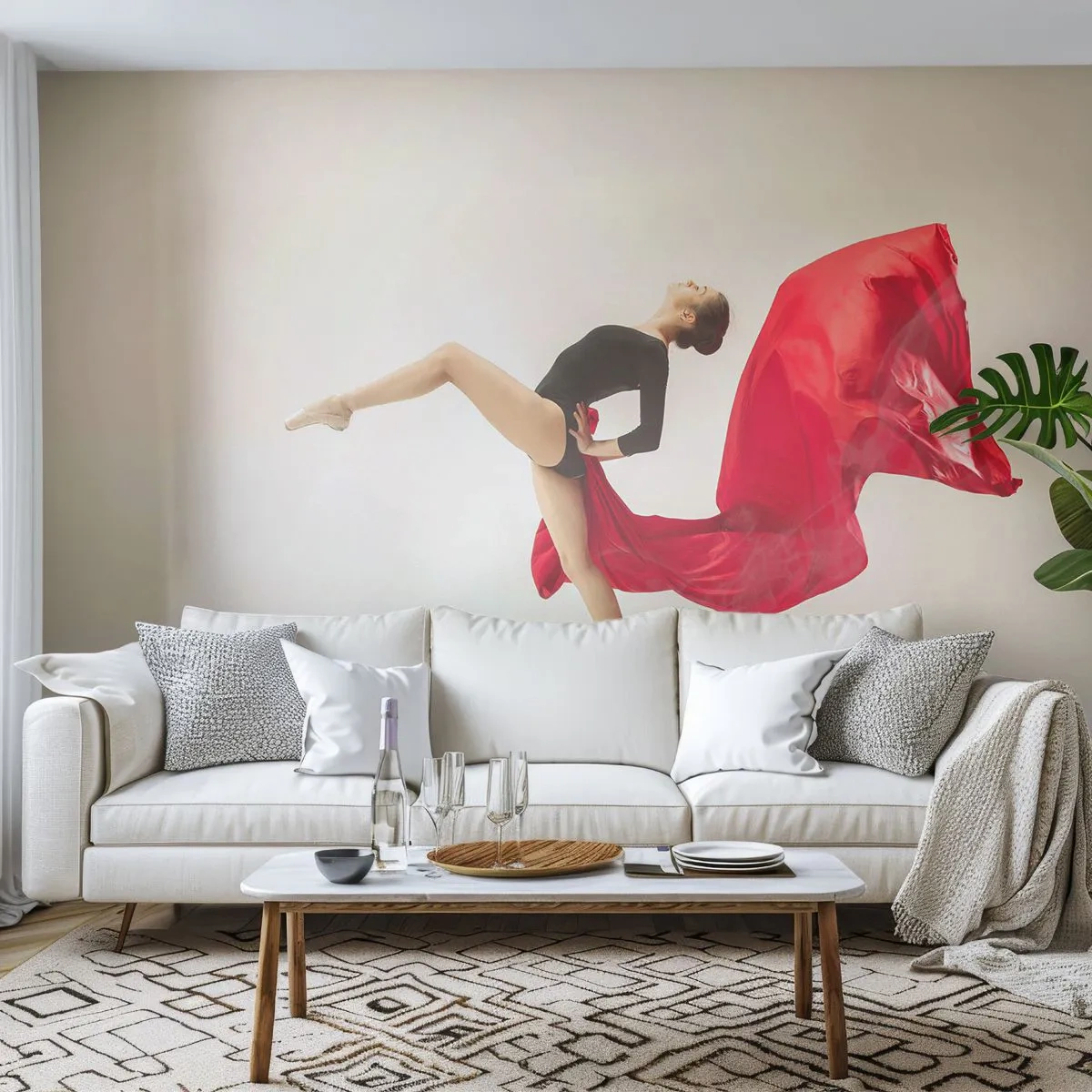 Papier Peint Autocollant Deluxe Sticker - Rouge et noir - Ballerine, Danse, Ballet - 250x175 cm