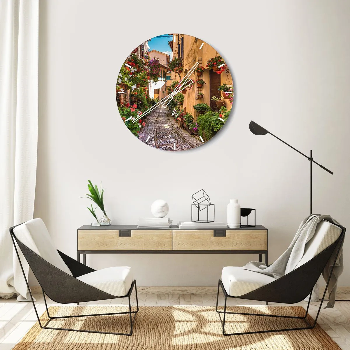 Horloge murale - Pendule murale - Une ruelle pittoresque avec un pavé de pierre et des fleurs - 30x30cm - Ruelle italienne - Décoration murale moderne pour le salon, la cuisine et la chambre ARTTOR