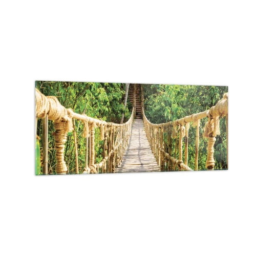 Impression sur verre - Image sur verre - Un pont suspendu dans une forêt tropicale pleine de verdure - 120x50cm - Suspendu dans la nature - Décoration murale moderne pour le salon et la chambre ARTTOR