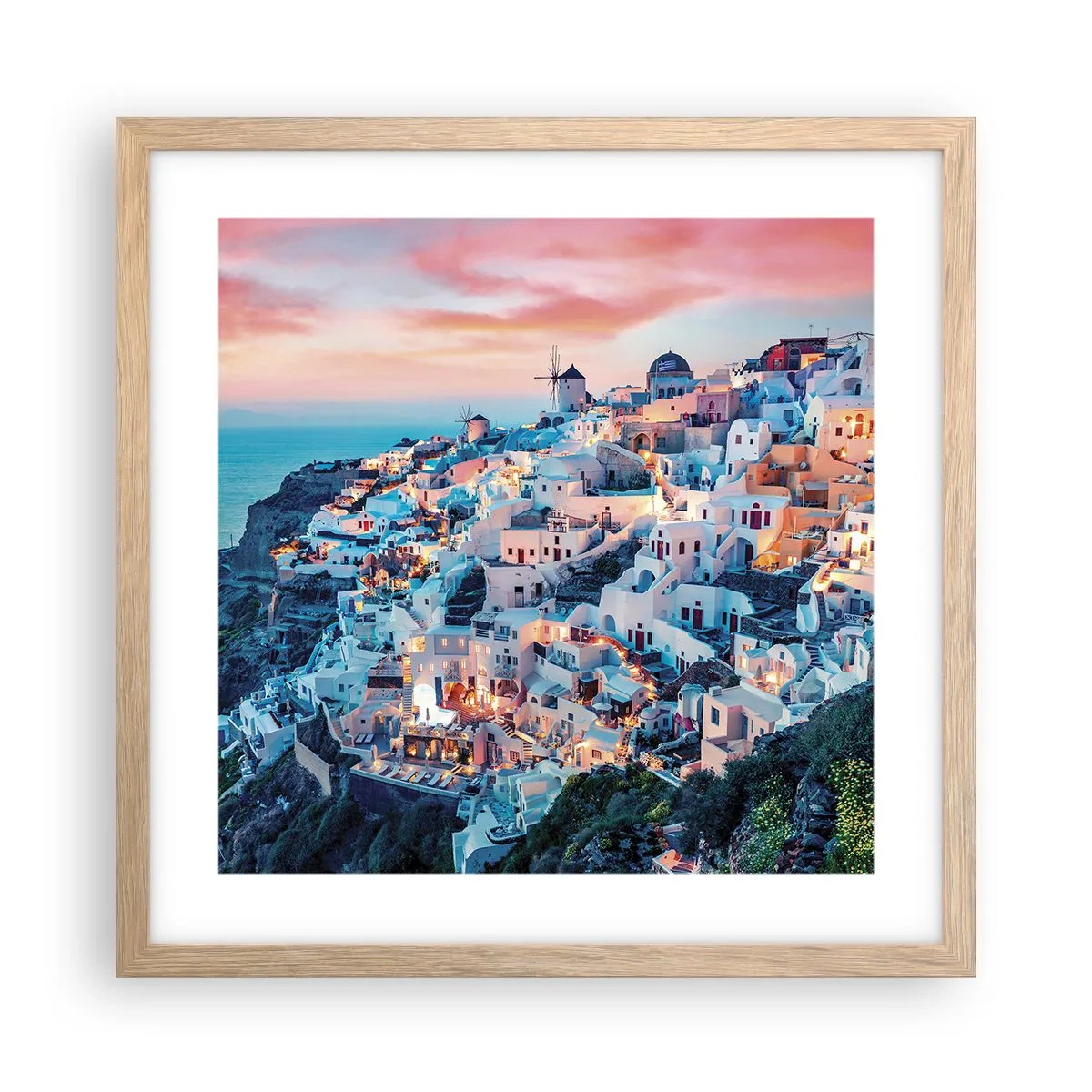 Affiche dans un chêne clair - Poster - Vos grandes vacances en Grèce - 40x40 cm