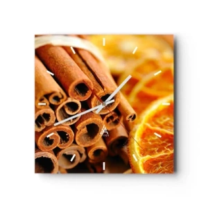 Horloge murale - Pendule murale - Bâtons de cannelle avec des tranches d'orange séchées aux couleurs chaudes - 30x30cm - Sentez-vous leurs odeurs? - Décoration murale moderne pour le salon et la chambre ARTTOR