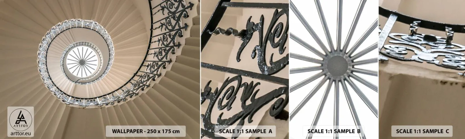 Échantillon de Papier Peint Autocollant Deluxe Sticker - À l'intérieur de la coquille - Escaliers, Bouclé, Ornement - 100x30 cm