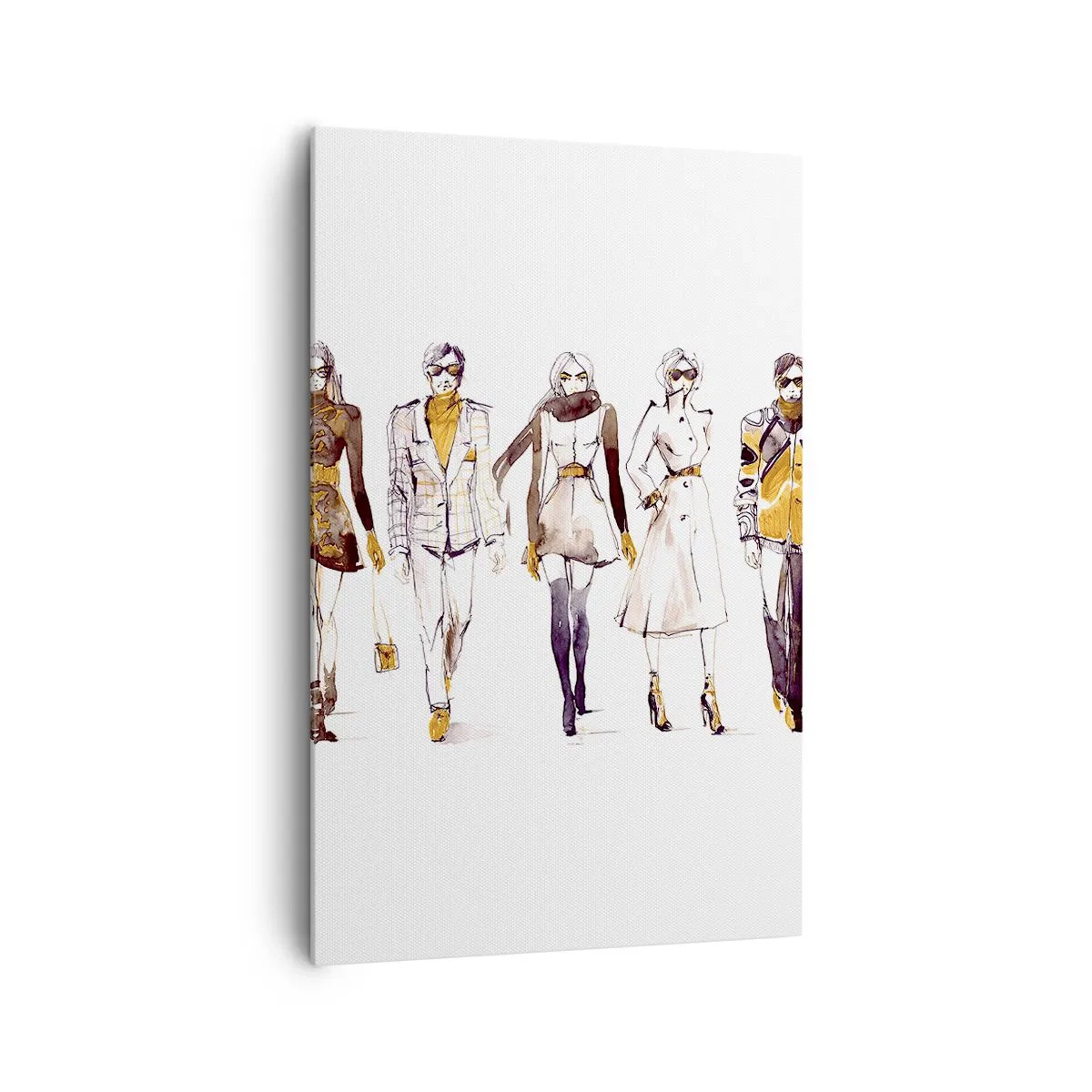Impression sur toile - Image sur toile - Croquis d'un groupe de personnes en tenues de mode - 80x120cm - Chic décontracté, élégance décontractée - Décoration murale moderne pour le salon et la chambre ARTTOR