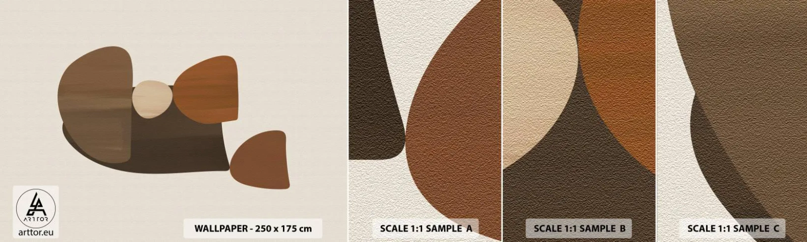 Échantillon de Papier Peint Autocollant Deluxe Sticker - Composition de marrons - Abstraction, Morceau, Art moderne - 100x30 cm