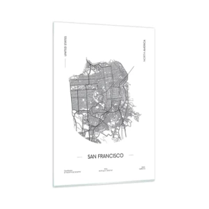 Impression sur verre - Image sur verre - Une carte de San Francisco dans un style minimaliste en noir et blanc. - 80x120cm - Anatomie de San Fransisco - Décoration murale moderne pour le salon et la chambre ARTTOR