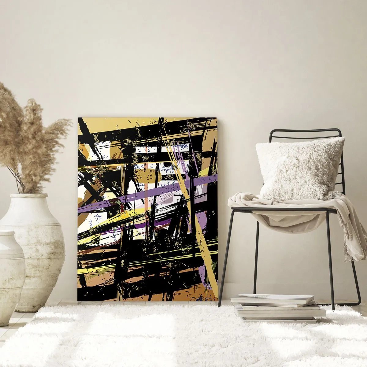 Impression sur verre - Image sur verre - Composition géométrique abstraite aux lignes nettes - 50x70cm - Une coupe nette - Décoration murale moderne pour le salon et la chambre ARTTOR