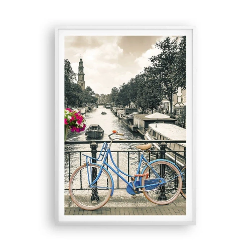 Affiche dans un cadre blanc - Poster - Couleurs de rue d'Amsterdam - 70x100 cm