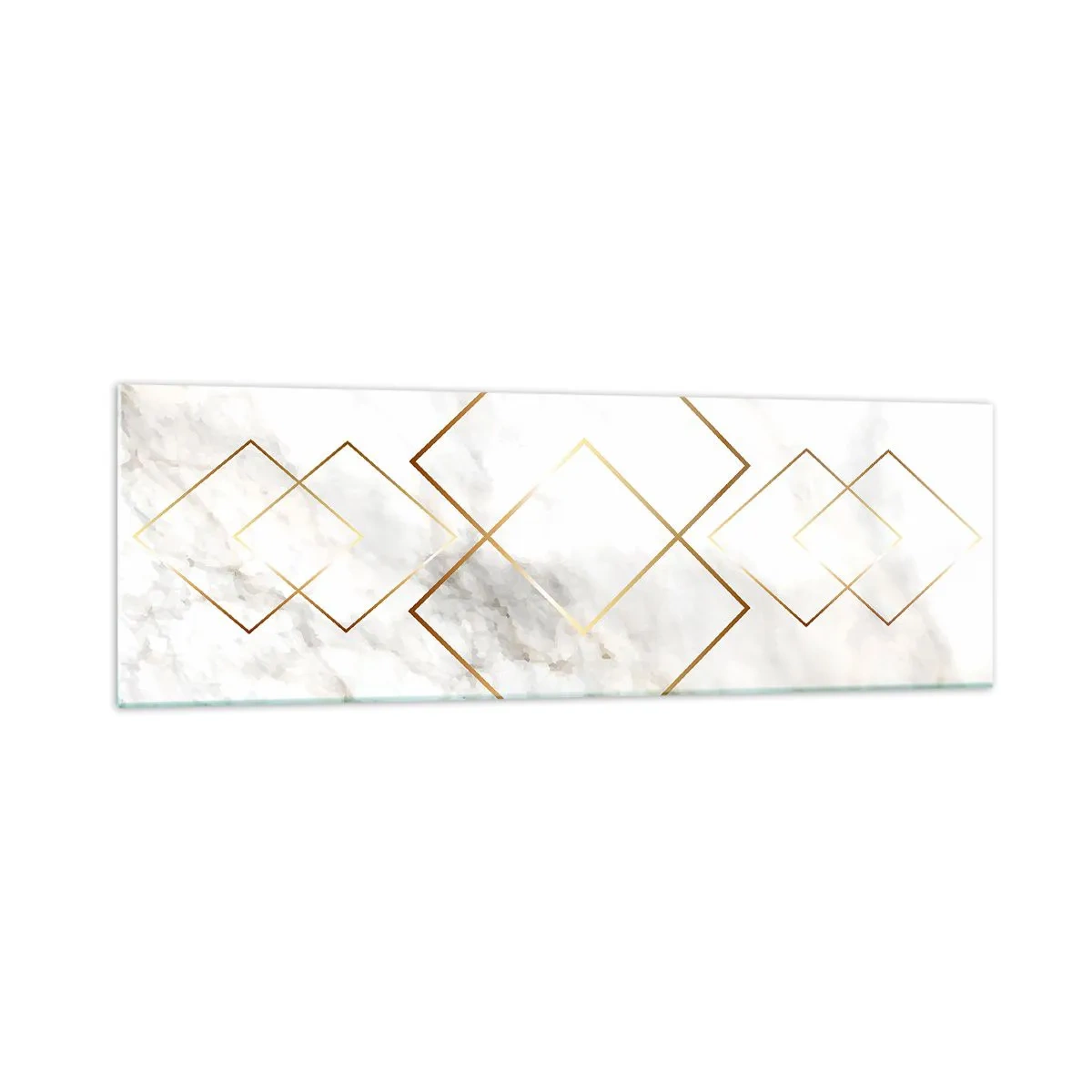Impression sur verre - Image sur verre - Losanges dorés minimalistes sur fond de marbre - 160x50cm - Vue à l'infini - Décoration murale moderne pour le salon et la chambre ARTTOR