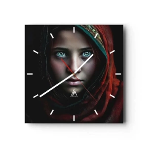 Horloge murale - Pendule murale - Portrait d'une femme au regard intense aux couleurs chaudes - 30x30cm - Princesse orientale - Décoration murale moderne pour le salon et la chambre ARTTOR