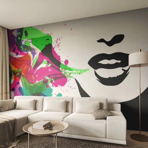 Papier Peint Photo Premium Canvas - Une histoire aux couleurs de l'arc-en-ciel - Abstraction, Bouche, Graphiques colorés - 400x280 cm
