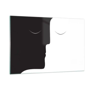 Impression sur verre - Image sur verre - Visages minimalistes en noir et blanc formant une unité - 120x80cm - Unité des contraires - Décoration murale moderne pour le salon et la chambre ARTTOR