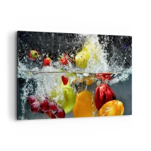 Impression sur toile - Image sur toile - Fruits colorés dans l'eau lors d'une immersion dynamique - 120x80cm - Rafraîchissement fruité - Décoration murale moderne pour le salon et la chambre ARTTOR