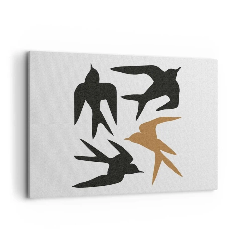 Impression sur toile - Image sur toile - Silhouettes d'hirondelles en noir et or - 100x70cm - Avaler du plaisir - Décoration murale moderne pour le salon et la chambre ARTTOR