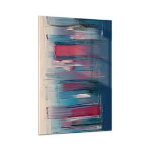 Impression sur verre - Image sur verre - Formes verticales abstraites dans des tons de bleu et de rouge - 70x100cm - Composition verticale en bleu et rouge - Décoration murale moderne pour le salon et la chambre ARTTOR
