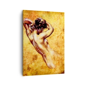 Impression sur toile - Image sur toile - Nu féminin artistique sur fond doré dans un style classique - 50x70cm - Découverte, mais toujours mystèrieuse - Décoration murale moderne pour le salon et la chambre ARTTOR