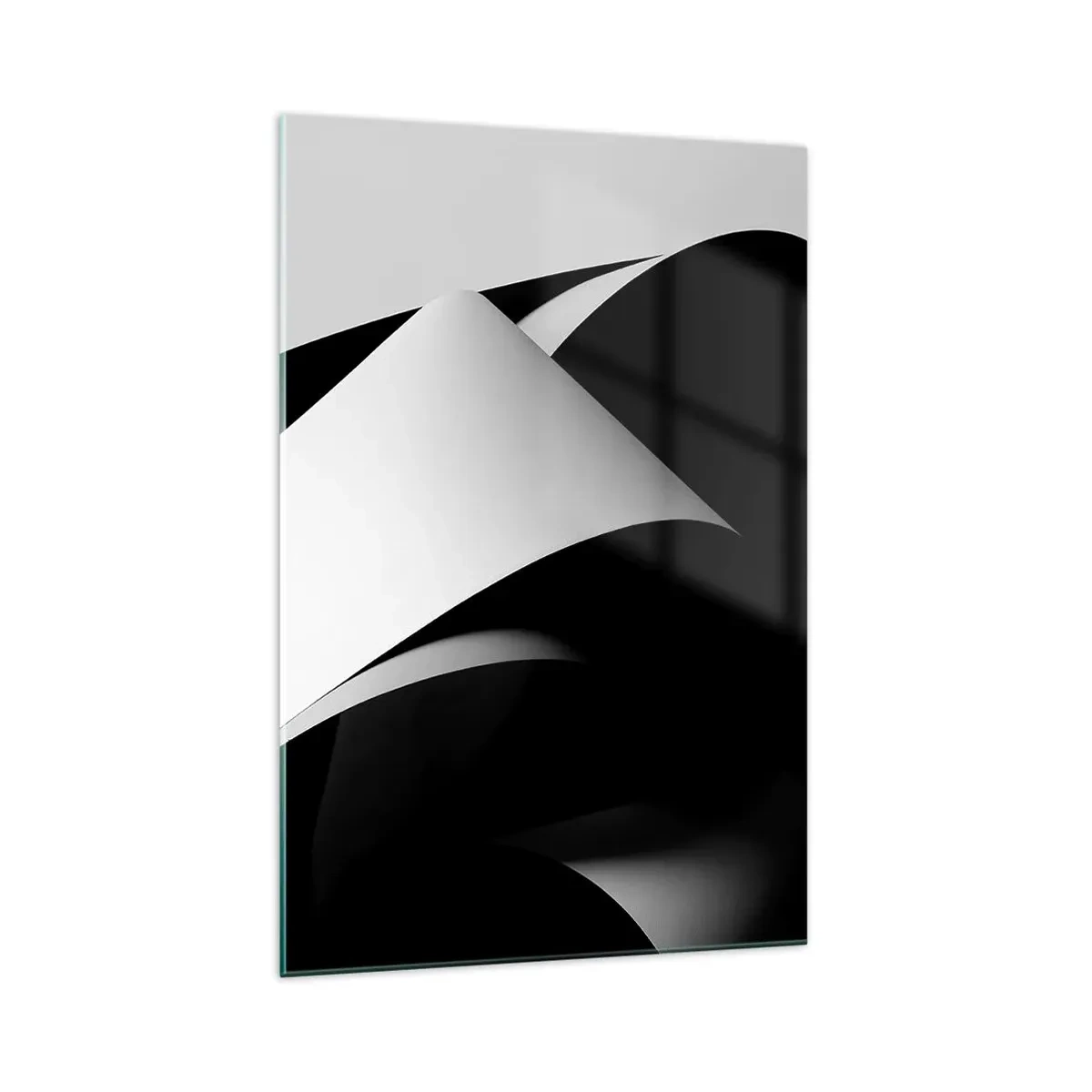 Impression sur verre - Image sur verre - Formes abstraites en noir et blanc avec des contrastes saisissants - 70x100cm - Plans de lumière venus des profondeurs de l'ombre - Décoration murale moderne pour le salon et la chambre ARTTOR