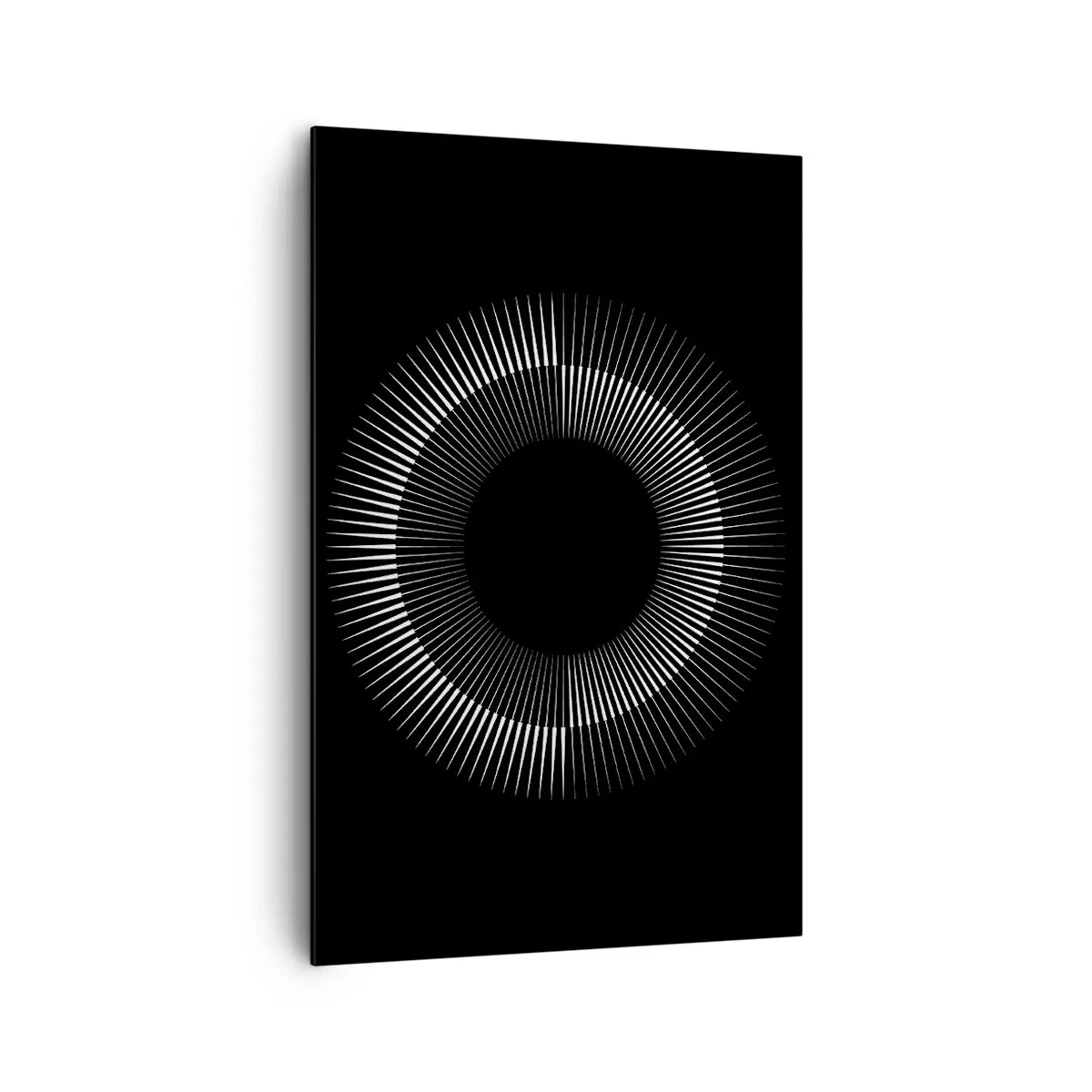 Impression sur toile - Image sur toile - Cercle graphique avec des rayons en noir et blanc - 80x120cm - Soleil noir - Décoration murale moderne pour le salon et la chambre ARTTOR