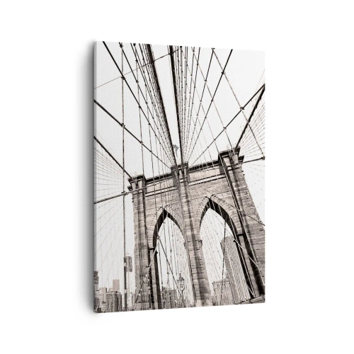 Impression sur toile - Image sur toile - Le pont de Brooklyn en monochrome - 50x70cm - Cathédrale New Yorkaise - Décoration murale moderne pour le salon et la chambre ARTTOR