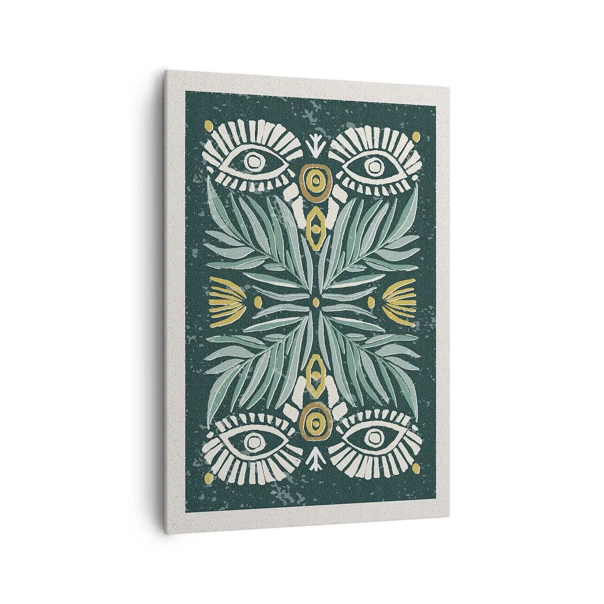 Impression sur toile - Image sur toile - Motif végétal symétrique sur fond vert - 70x100cm - Comme une découpe folklorique - Décoration murale moderne pour le salon et la chambre ARTTOR