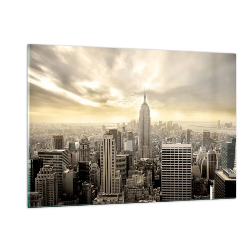 Impression sur verre - Image sur verre - Panorama de la ville avec des gratte-ciels et l'Empire State Building - 120x80cm - New York tissé de gris - Décoration murale moderne pour le salon et la chambre ARTTOR