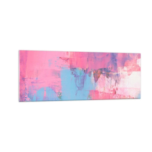 Impression sur verre - Image sur verre - Composition abstraite en rose et bleu - 140x50cm - Du rose, du bleu et une pincée de lumière - Décoration murale moderne pour le salon et la chambre ARTTOR
