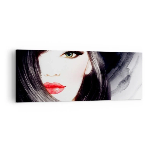 Impression sur toile - Image sur toile - Portrait d'une femme au regard expressif et aux lèvres rouges - 140x50cm - Aspect saphir - Décoration murale moderne pour le salon et la chambre ARTTOR