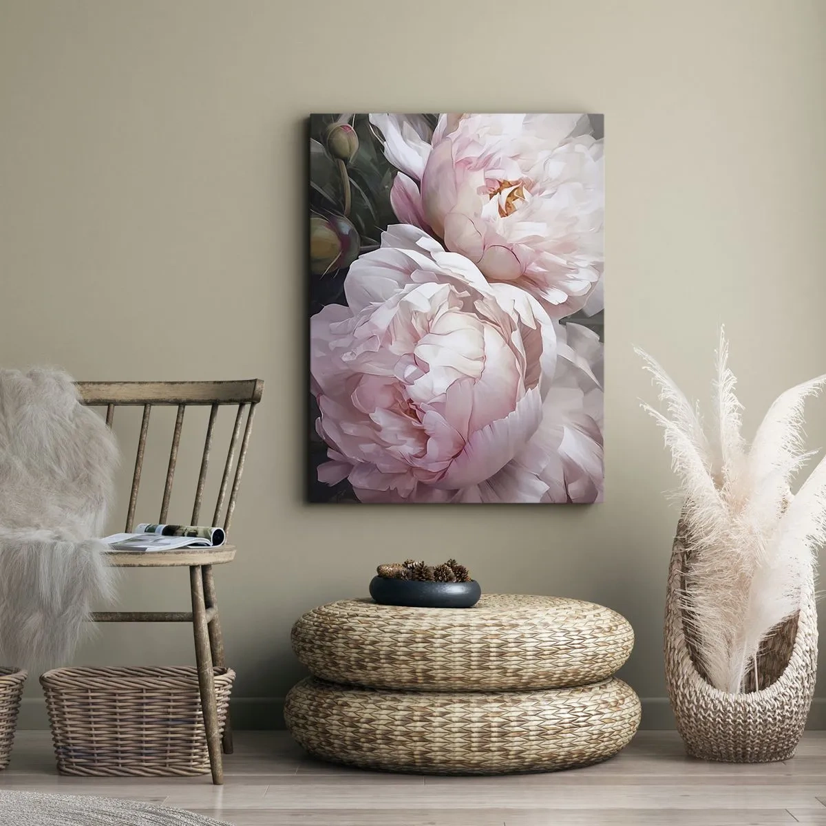 Impression sur toile - Image sur toile - Pivoines roses délicates en pleine floraison - 50x70cm - Arrêté en pleine floraison - Décoration murale moderne pour le salon et la chambre ARTTOR