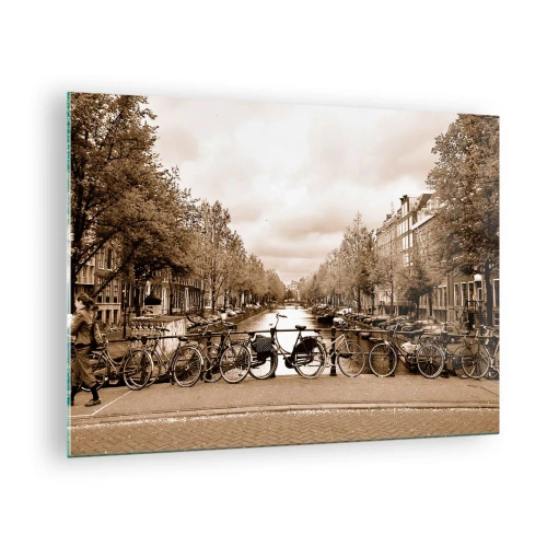 Impression sur verre - Image sur verre - Pont d'Amsterdam avec vélos rétro - 70x50cm - Ambiance hollandaise - Décoration murale moderne pour le salon et la chambre ARTTOR