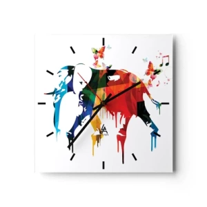 Horloge murale - Pendule murale - Éléphant coloré avec des papillons dans un style géométrique moderne - 30x30cm - Tout le monde peut danser - Décoration murale moderne pour le salon et la chambre ARTTOR