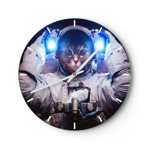 Horloge murale - Pendule murale - Un chat dans une combinaison d'astronaute avec une lumière bleue en arrière-plan. - 30x30cm - Houston, vous avez un problème - Décoration murale moderne pour le salon, la cuisine et la chambre ARTTOR