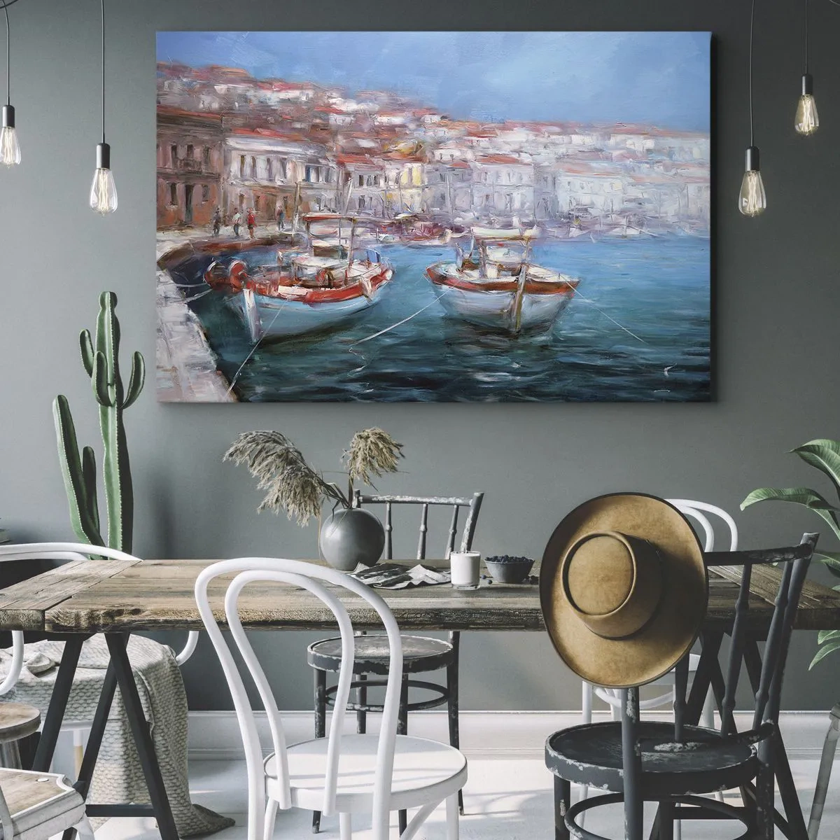 Impression sur toile - Image sur toile - Bateaux dans une baie italienne pittoresque - 70x50cm - Baie italienne - Décoration murale moderne pour le salon et la chambre ARTTOR