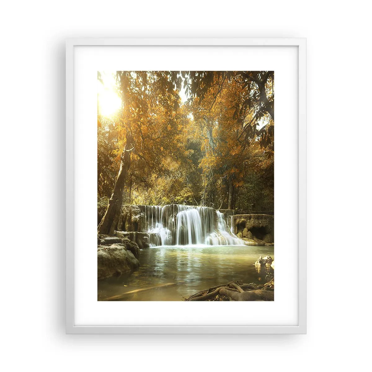 Affiche dans un cadre blanc - Poster - Cascade du parc - 40x50 cm