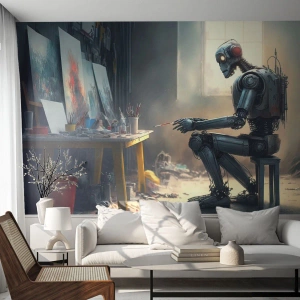 Papier Peint Photo Premium Sand - L'acte de création - Morceau, Peinture, Robot - 100x70 cm
