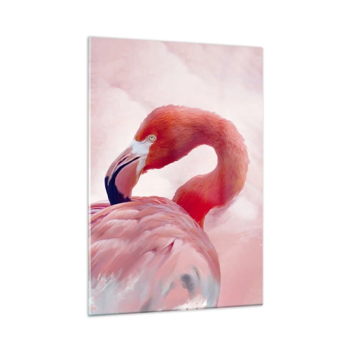 Impression sur verre - Image sur verre - Un flamant rose se tourne gracieusement sur le côté - 50x70cm - Beauté des oiseaux - Décoration murale moderne pour le salon et la chambre ARTTOR