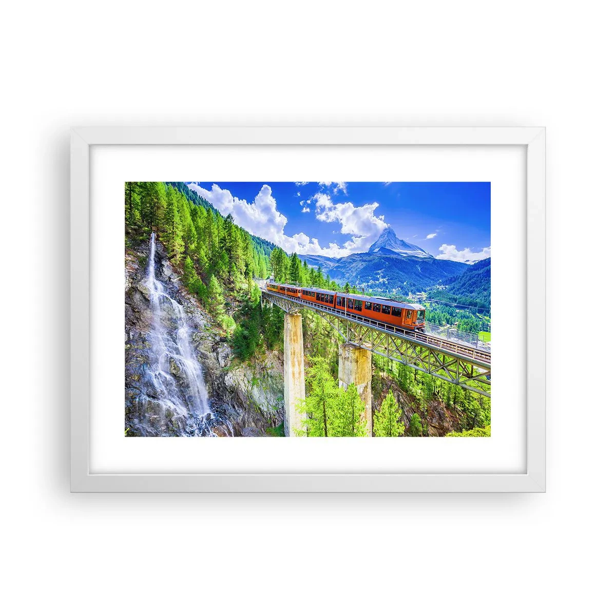 Affiche dans un cadre blanc - Poster - Train dans les Alpes - 40x30 cm