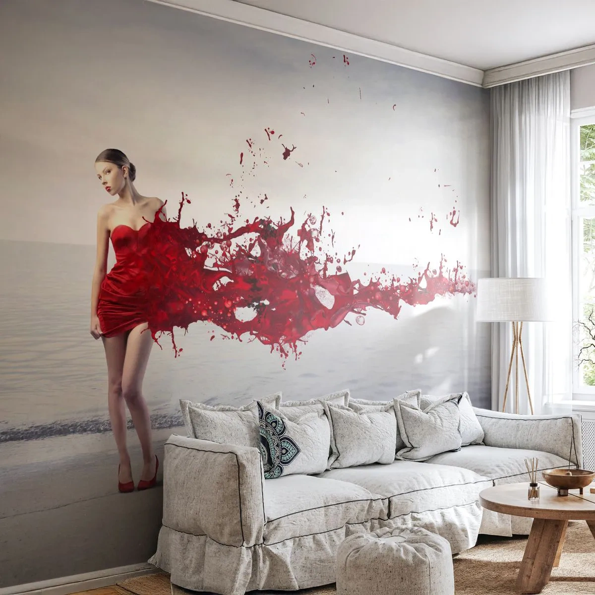 Papier Peint Autocollant Deluxe Sticker - Passionné comme l'écarlate - Femme, Modèle, Graphique - 250x175 cm