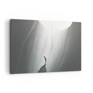 Impression sur toile - Image sur toile - Silhouette d'un homme sur le sol d'une grotte avec vue sur la lumière - 100x70cm - Il y a toujours une issue - Décoration murale moderne pour le salon et la chambre ARTTOR