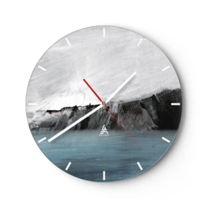 Horloge murale - Pendule murale - Un choc artistique de blanc, de noir et de bleu sous la forme d'un paysage. - 30x30cm - Eau – terre : choc des éléments - Décoration murale moderne pour le salon, la cuisine et la chambre ARTTOR