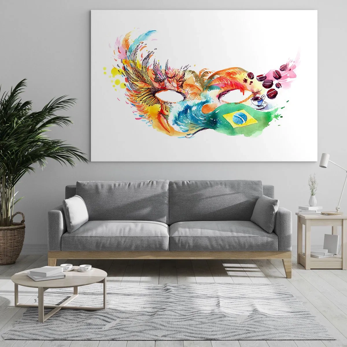 Impression sur verre - Image sur verre - Un masque coloré inspiré du carnaval brésilien - 70x50cm - Le Brésil accueille la samba - Décoration murale moderne pour le salon et la chambre ARTTOR