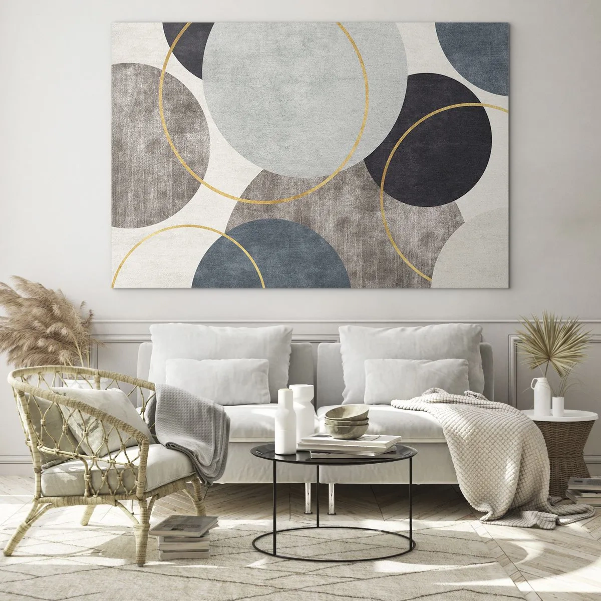 Impression sur verre - Image sur verre - Une composition de cercles aux couleurs tamisées - 120x80cm - Cercles sur cercles - Décoration murale moderne pour le salon et la chambre ARTTOR