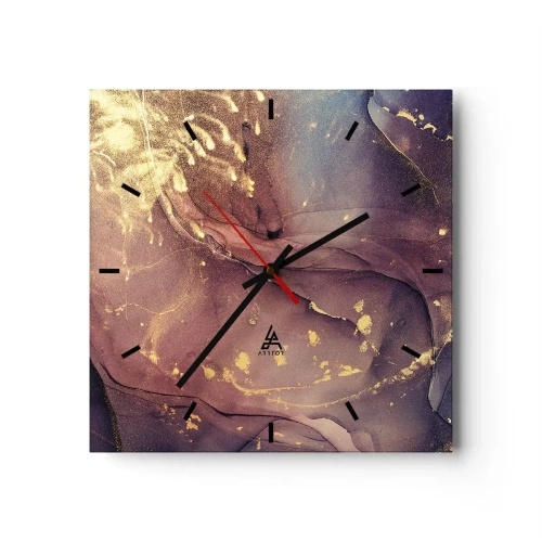 Horloge murale - Pendule murale - Composition abstraite aux nuances d'or et de violet - 30x30cm - Matière et esprit - Décoration murale moderne pour le salon et la chambre ARTTOR