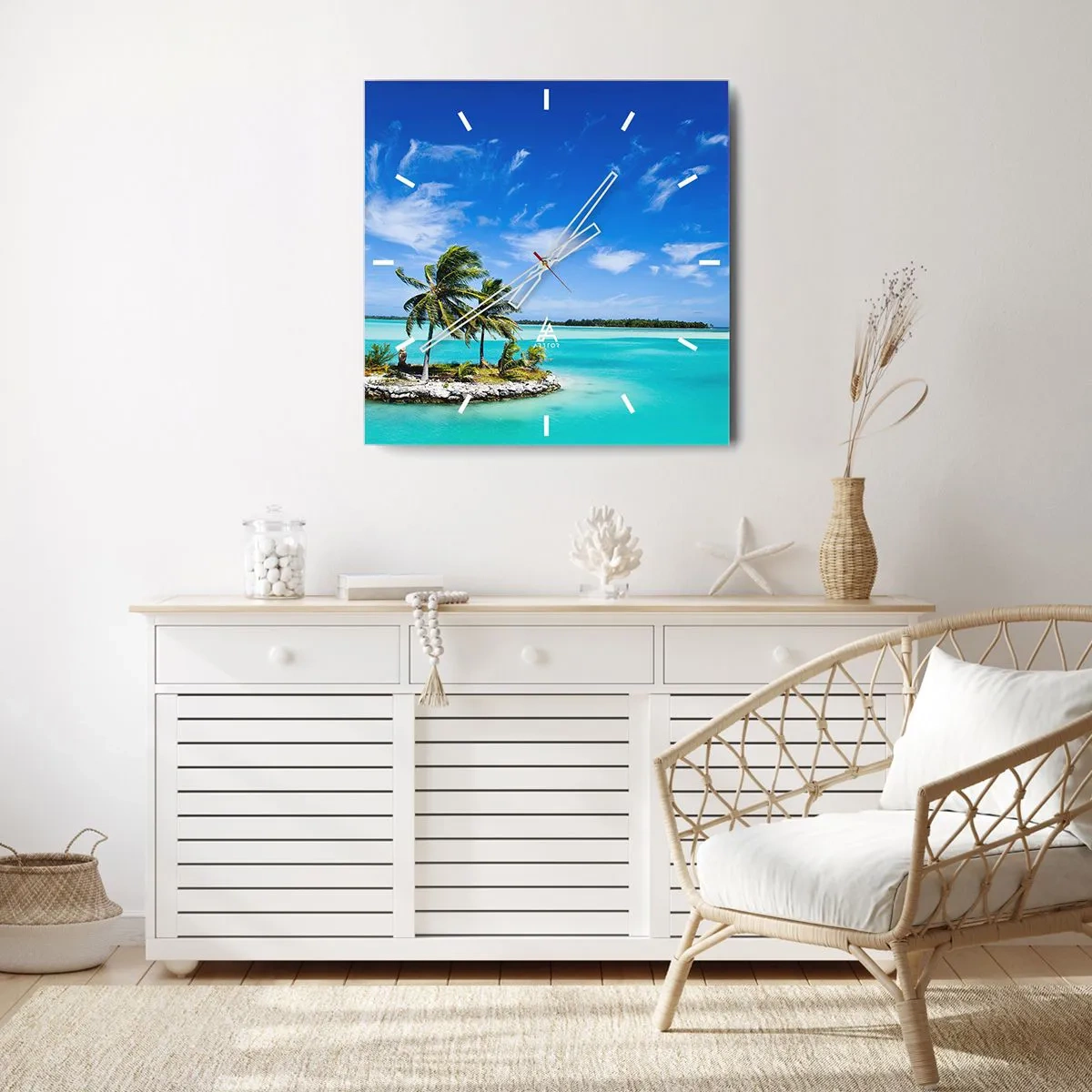 Horloge murale - Pendule murale - Une île exotique avec des palmiers sur des eaux turquoises - 30x30cm - Paradis sur Terre - Décoration murale moderne pour le salon et la chambre ARTTOR