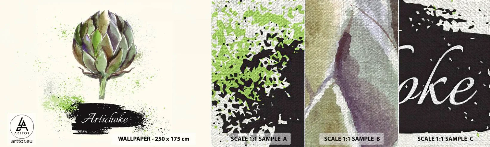 Échantillon de Papier Peint Premium Canvas - Vive les légumes! - Artichaut, Cuisine, Aquarelle - 100x30 cm