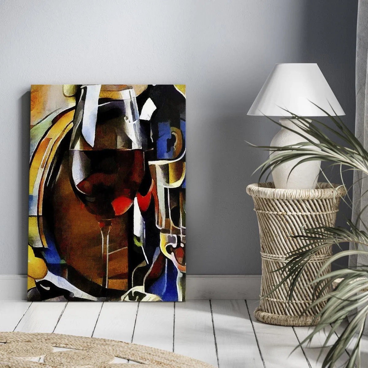 Impression sur toile - Image sur toile - Nature morte abstraite avec verres et instruments - 70x100cm - Et le monde prend des couleurs - Décoration murale moderne pour le salon et la chambre ARTTOR