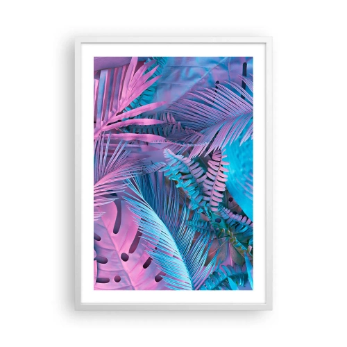 Affiche dans un cadre blanc - Poster - Les tropiques en rose et bleu - 50x70 cm