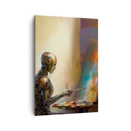 Impression sur toile - Image sur toile - Un robot peignant sur une toile dans un style artistique - 50x70cm - L'art du futur - Décoration murale moderne pour le salon et la chambre ARTTOR